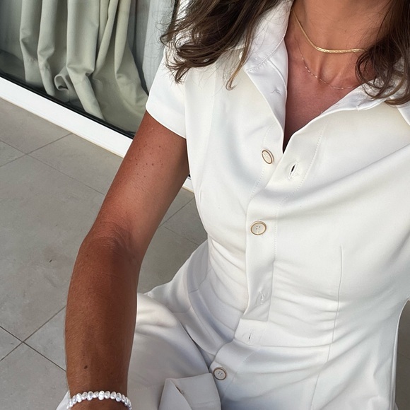 Cute Button Down White Dress - Picture 3 of 5